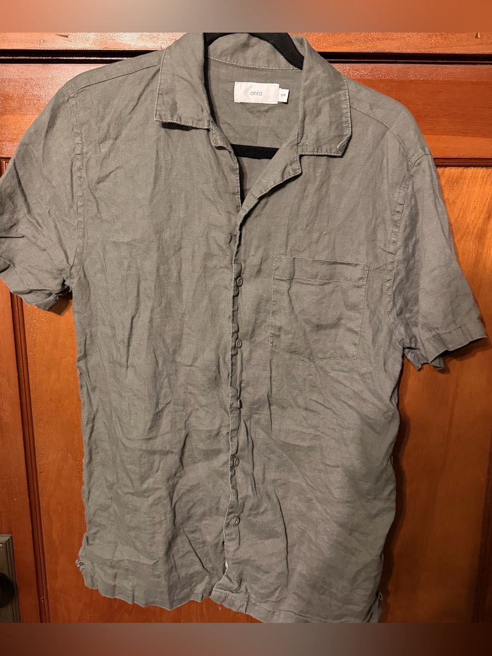 Onia mens grey linen button up pocket collar shirt